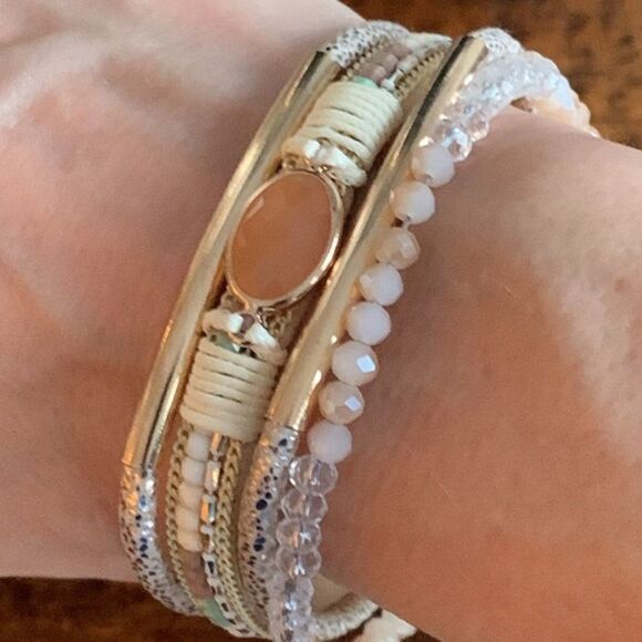 Desert Dawn Cuff Bracelet - Vegan Leather with Crystal Accents & Magnetic Clasp - Picture 1 of 7